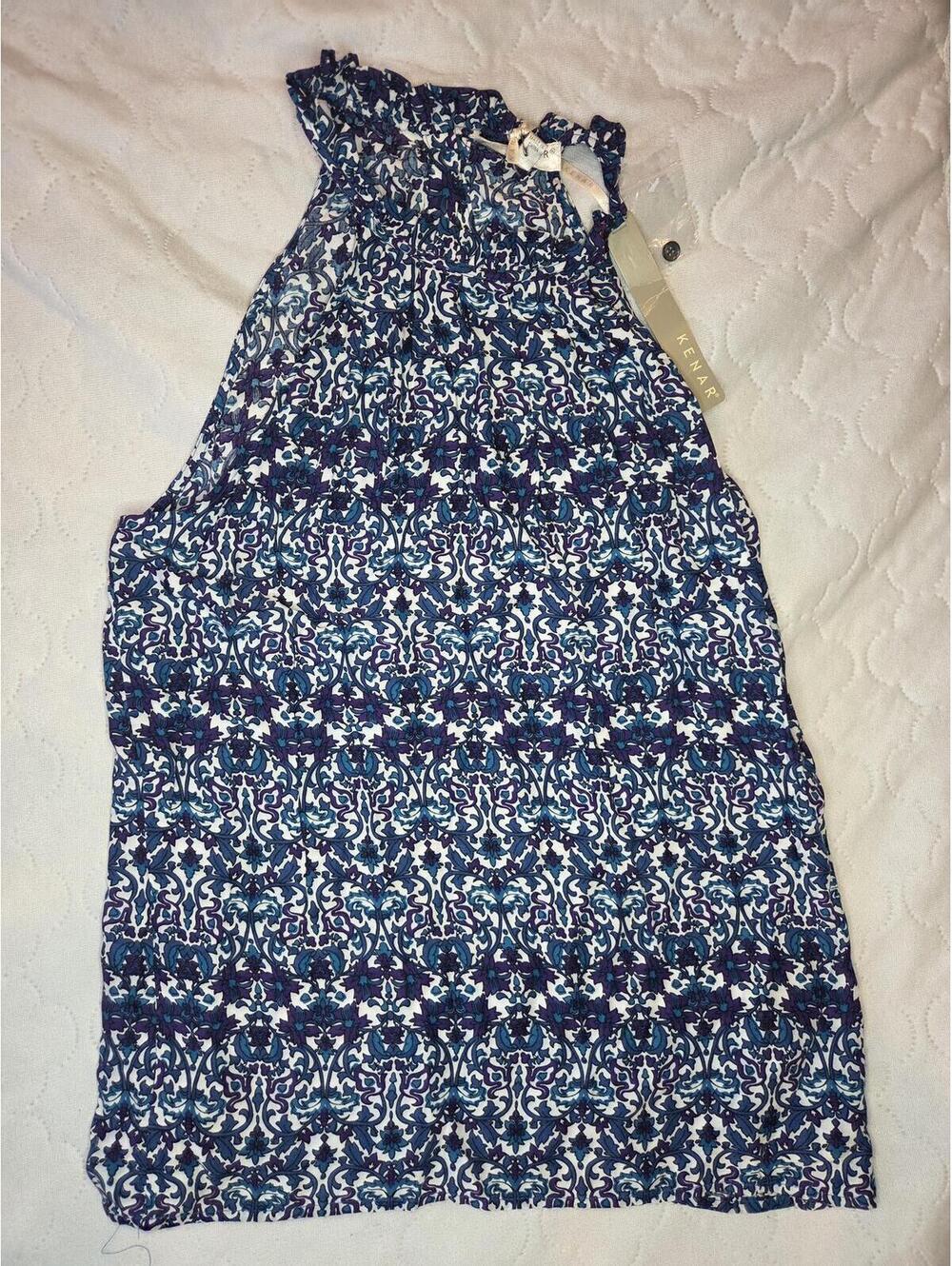 NWT Kenar-  size small- Blue Patterned Halter Neck sleeveless top